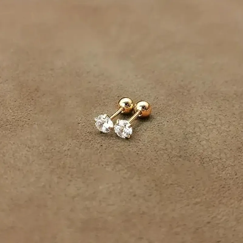 Sleek Inlay Lone Sparkle Gold Plated Stud Earring