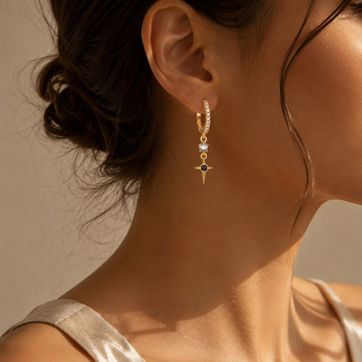 Midnight Bloom, Victorian Style Gold Plated Hoop Earring