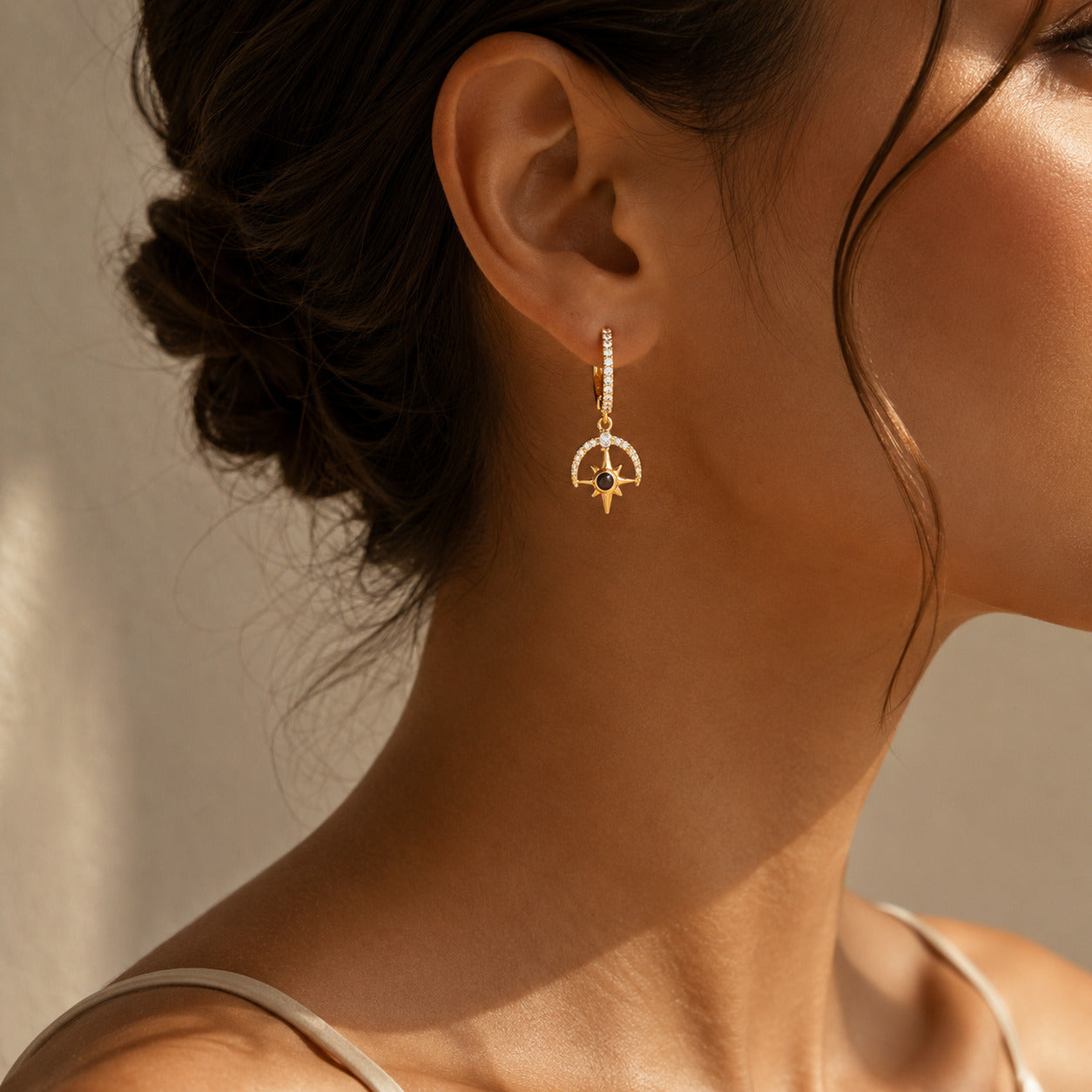 Queen's Whisper, Victorian Style Gold Plated Hoop Earrings
