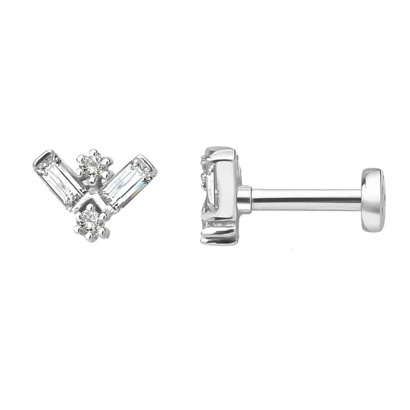 Twin Luster Silver Flat Back Stud Earring