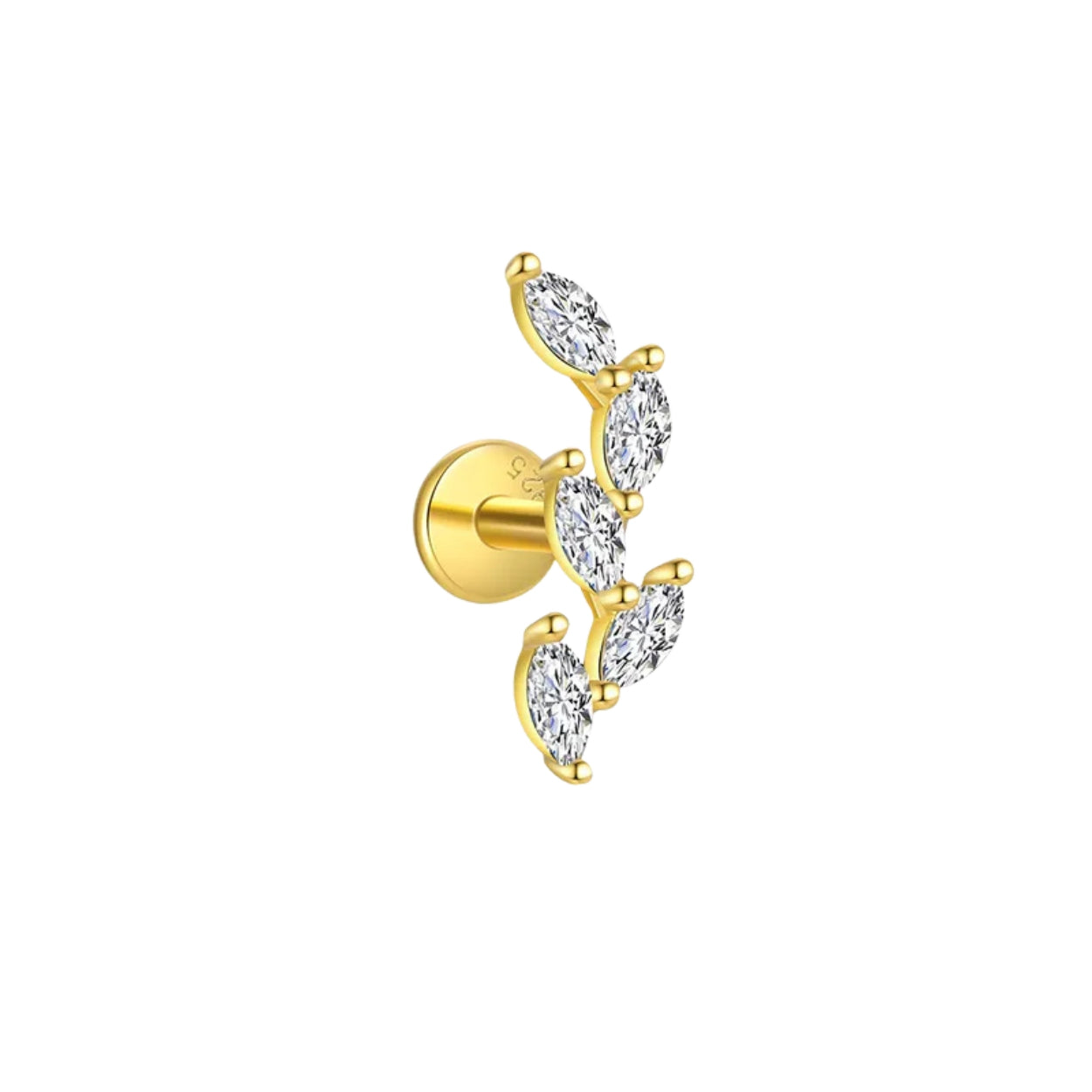 Stone Cut Crystal Leaf Sterling Silver FlatBack Stud Earring