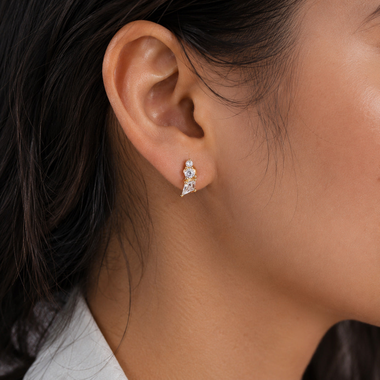 Gold Plated Triad Spark Silver Ball Stud Earring