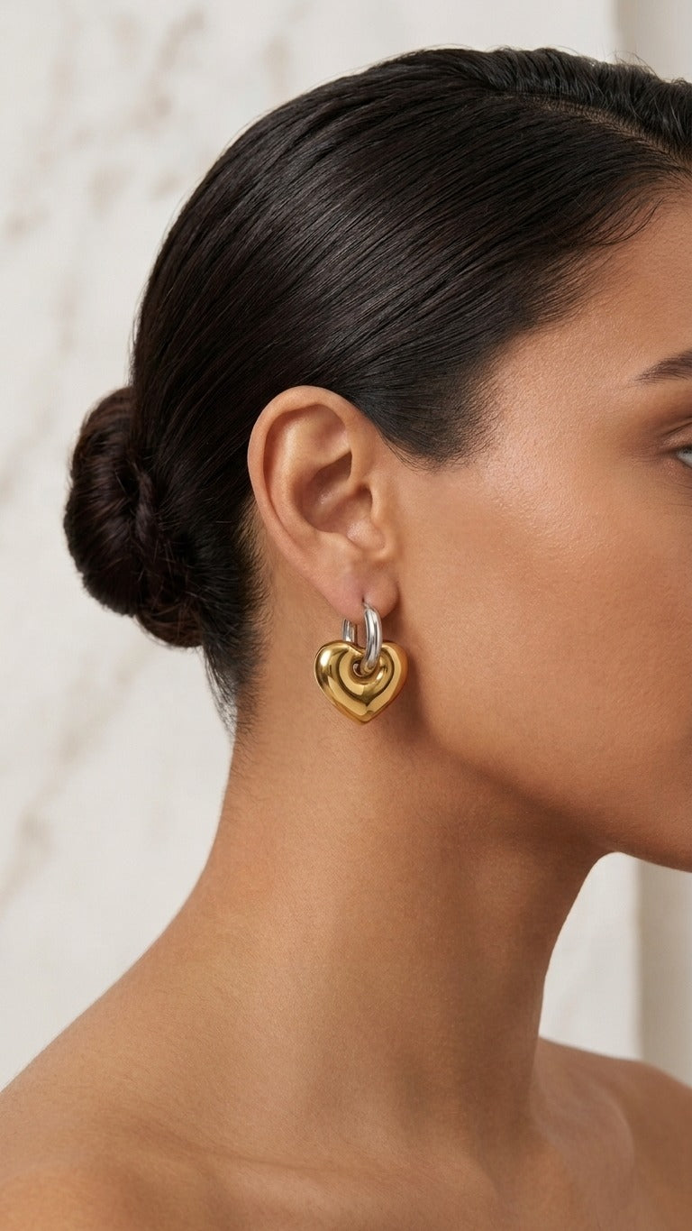 Duo Tone Love Gold Plated Hoop Earrings