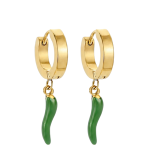 Green Pepper Charm Gold Plated Hoop Earring