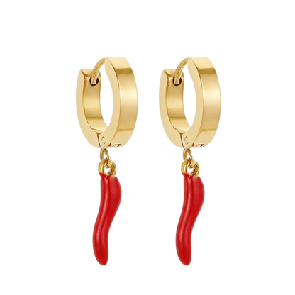 Red Pepper Charm Gold Plated Hoop Earrings