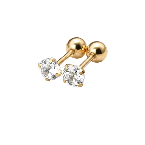 Sleek Inlay Lone Sparkle Gold Plated Stud Earring
