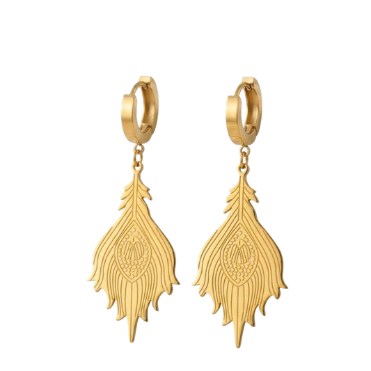 Fern Leaf Gold Plated Hoop Earrings