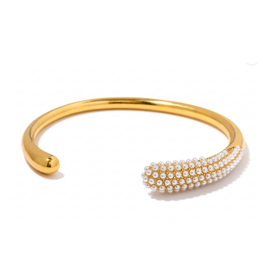 Dewdrop Grace Line Gold Plated Cuff Bracelet