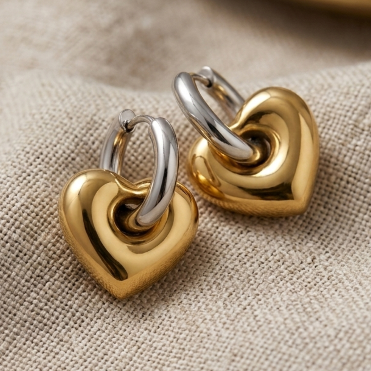 Duo Tone Love Gold Plated Hoop Earrings