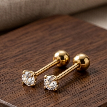 Sleek Inlay Single Brilliance Gold Plated Stud Earring