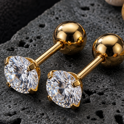 Sleek Inlay Lone Sparkle Gold Plated Stud Earring
