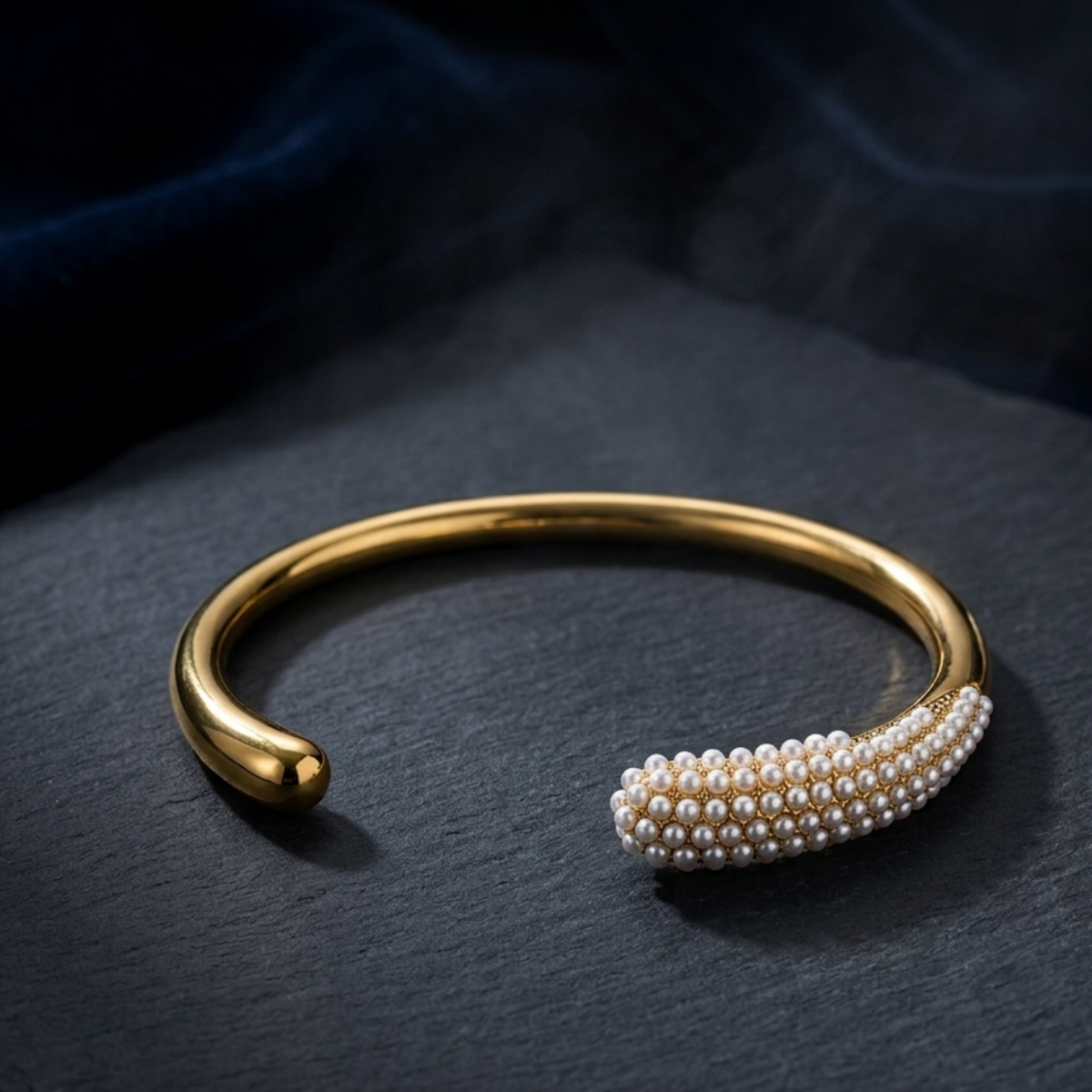 Dewdrop Grace Line Gold Plated Cuff Bracelet