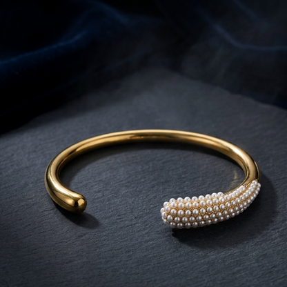 Dewdrop Grace Line Gold Plated Cuff Bracelet