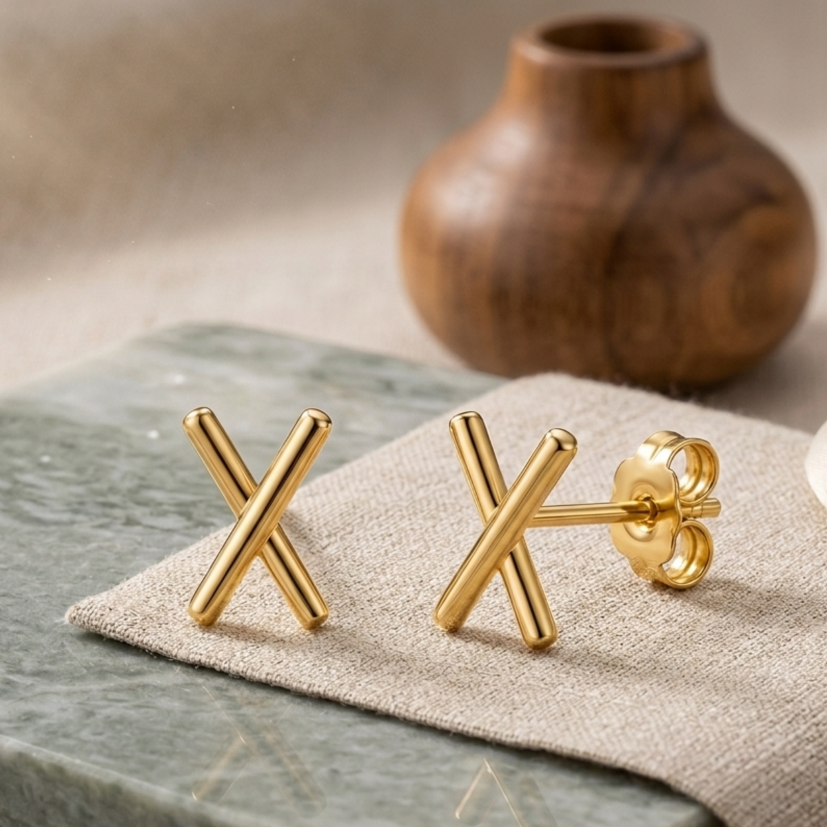 Crossline Gold Plated Stud Earring