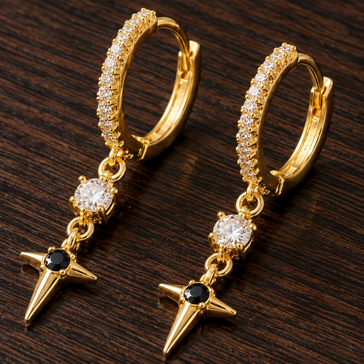 Midnight Bloom, Victorian Style Gold Plated Hoop Earring