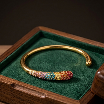 Grace Line Multicolor Gold Plated Cuff Bracelet