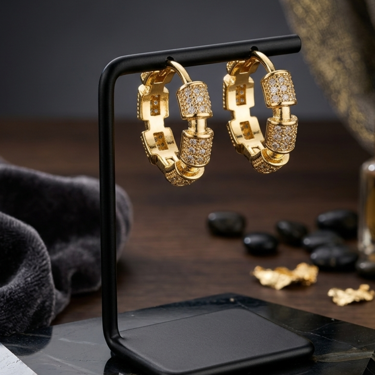 Crown Link Gold Plated Hoop Earrings