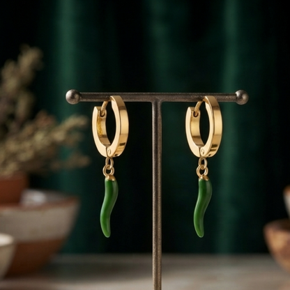 Green Pepper Charm Gold Plated Hoop Earring
