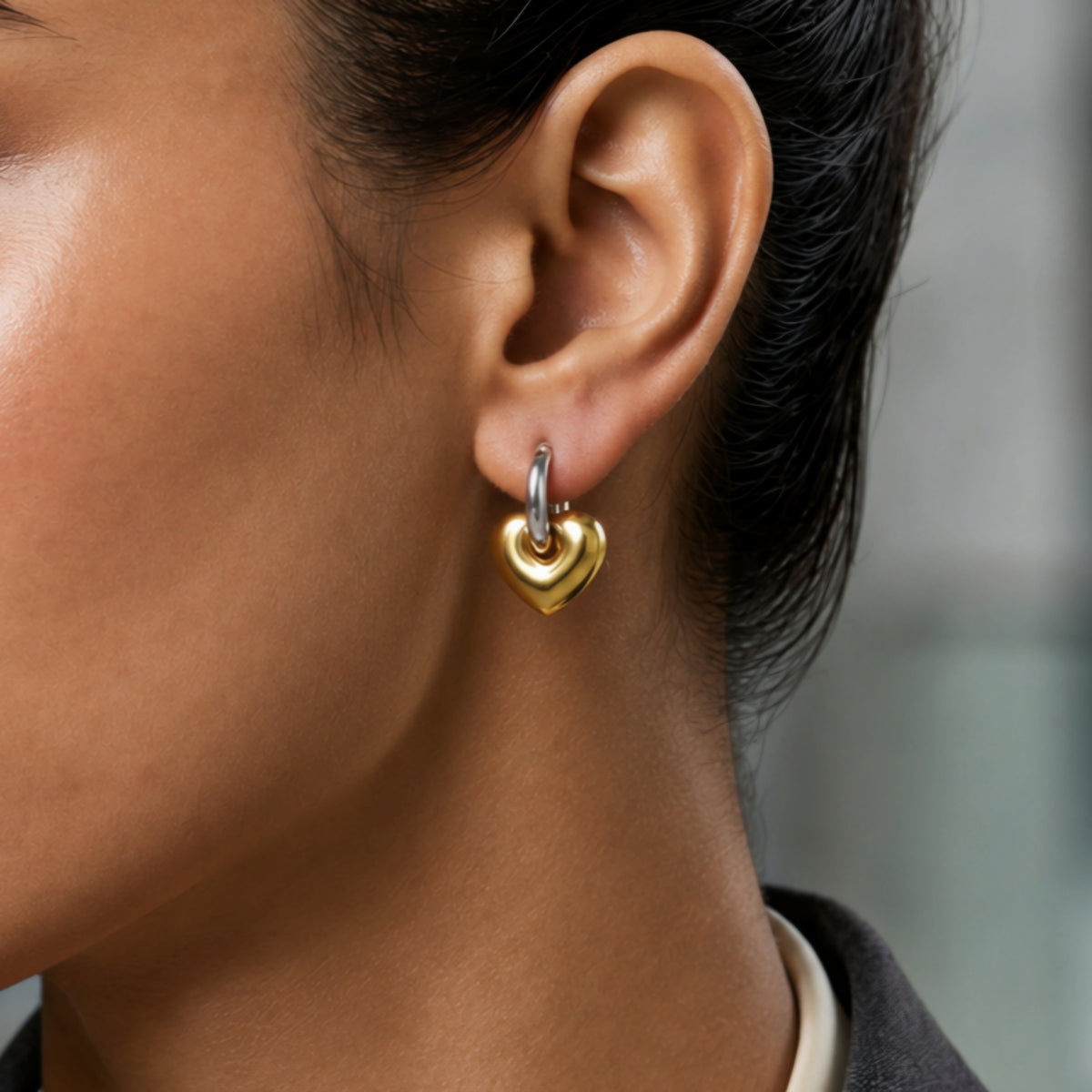 Duo Tone Love Gold Plated Hoop Earrings