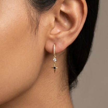 Midnight Bloom, Victorian Style Gold Plated Hoop Earring