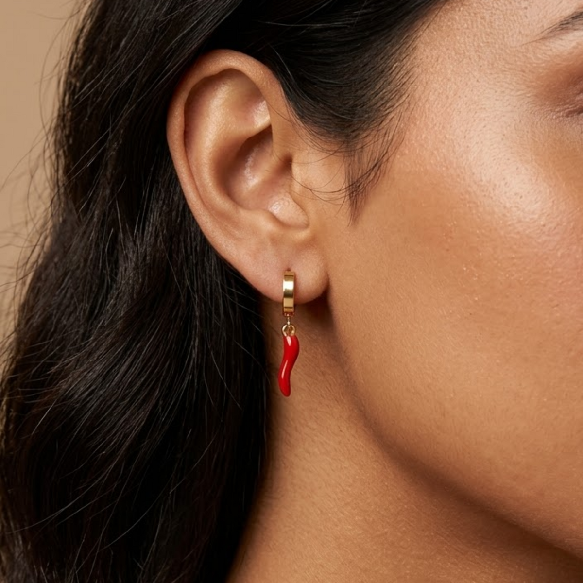 Red Pepper Charm Gold Plated Hoop Earrings