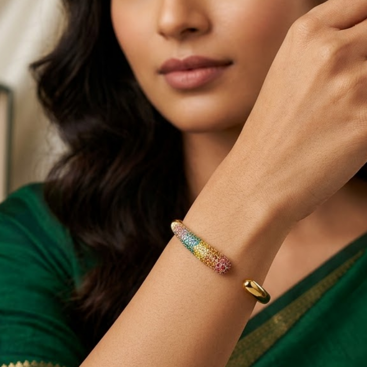 Grace Line Multicolor Gold Plated Cuff Bracelet