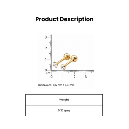 Sleek Inlay Single Brilliance Gold Plated Stud Earring