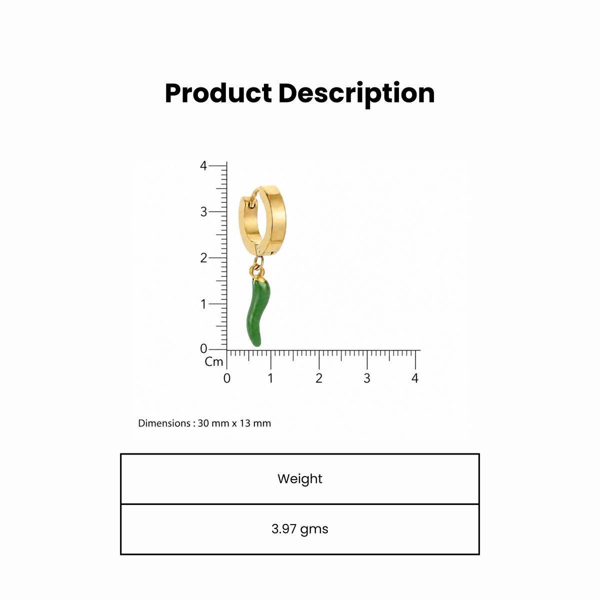 Green Pepper Charm Gold Plated Hoop Earring