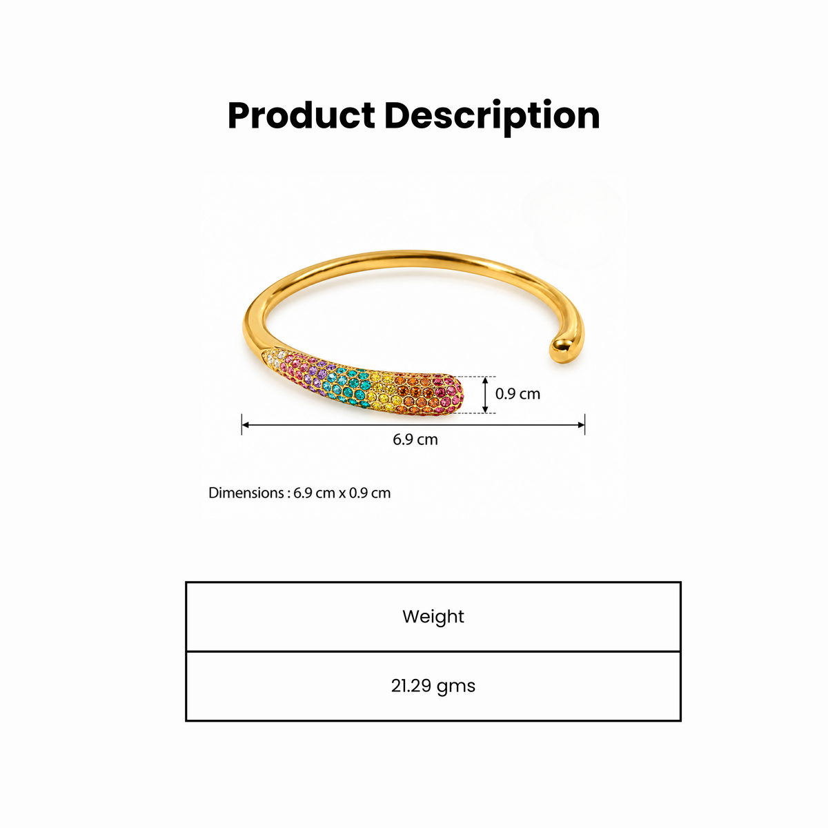 Grace Line Multicolor Gold Plated Cuff Bracelet
