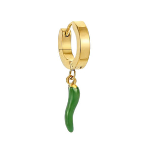 Green Pepper Charm Gold Plated Hoop Earring