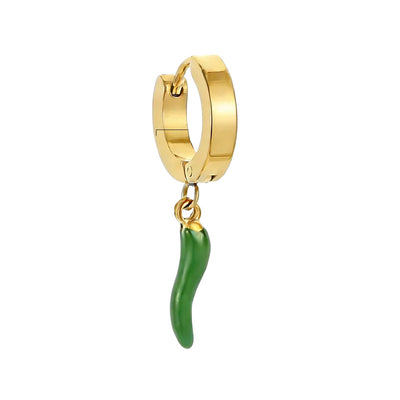 Green Pepper Charm Gold Plated Hoop Earring