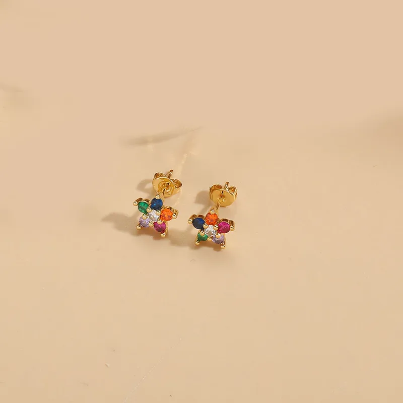 Multicolor Flower Gold Plated Stud Earring