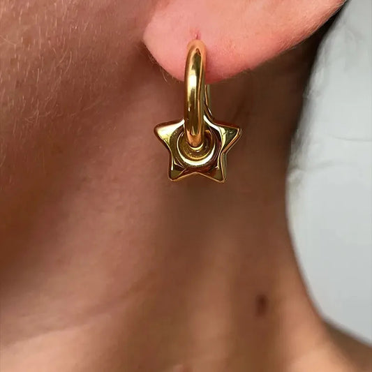 Star Frame Gold Plated Hoop Earrings