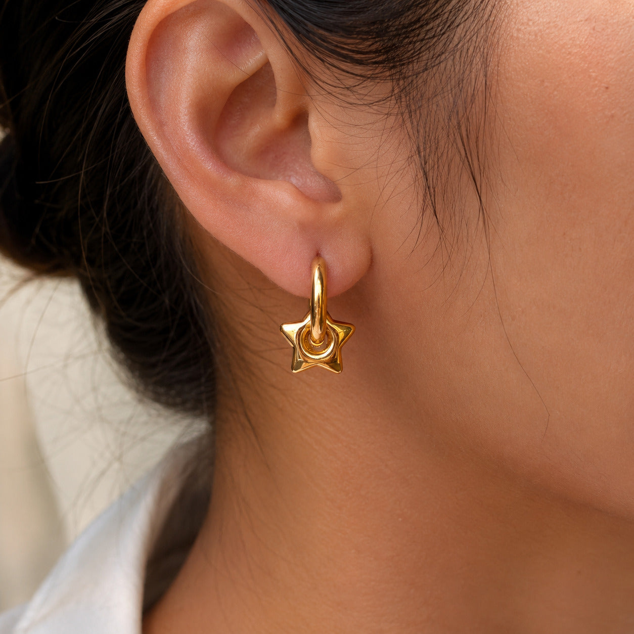 Star Frame Gold Plated Hoop Earrings