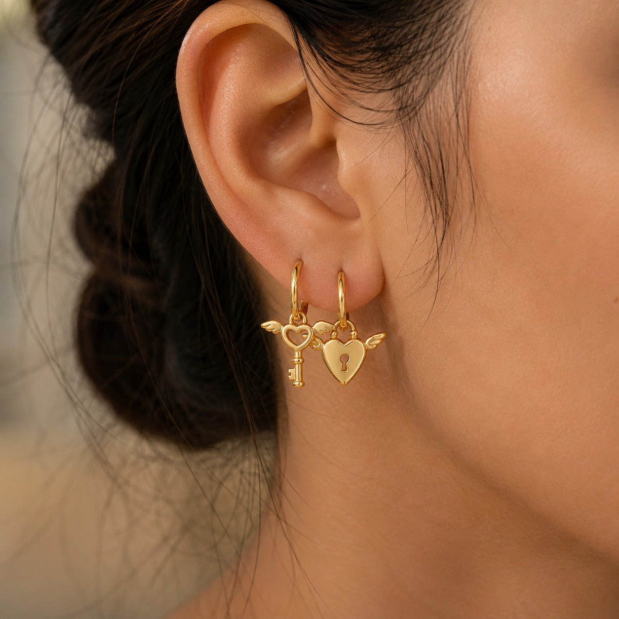 Love Lock Gold Plated Hoop Earrings