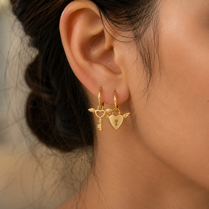 Love Lock Gold Plated Hoop Earrings