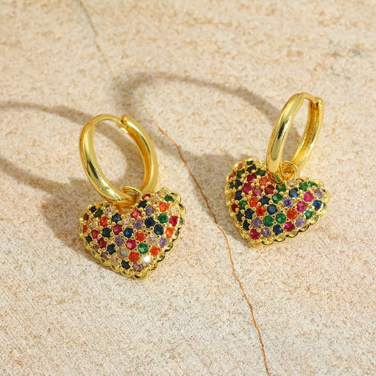 Dangling Heart Multicolour Gold Plated Hoop Earring