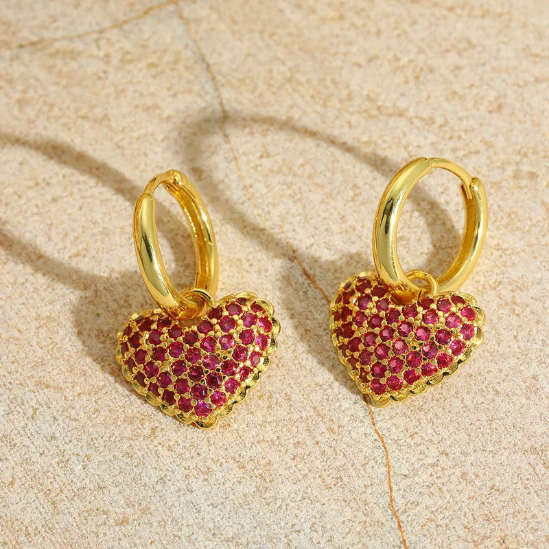 Dangling Heart Rosered Gold Plated Hoop Earring