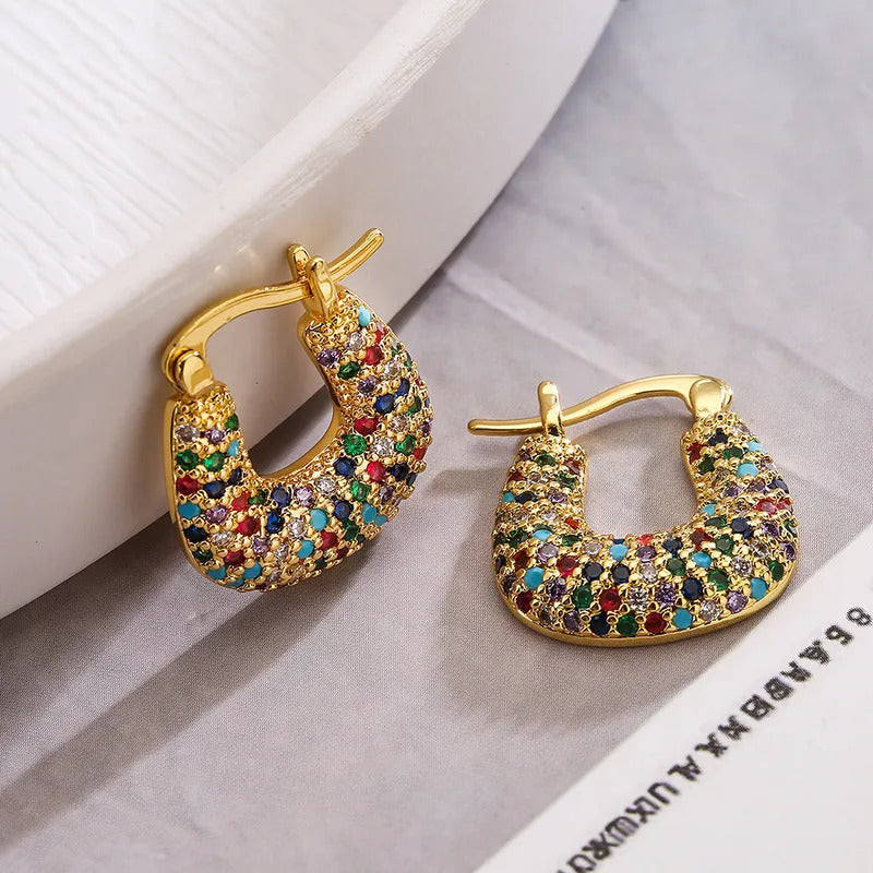 Rebellious Geometric Colorful Gold Plated Hoop Earring
