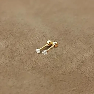 Sleek Inlay Single Brilliance Gold Plated Stud Earring