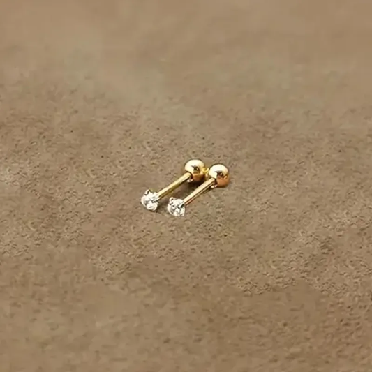 Sleek Inlay Single Brilliance Gold Plated Stud Earring