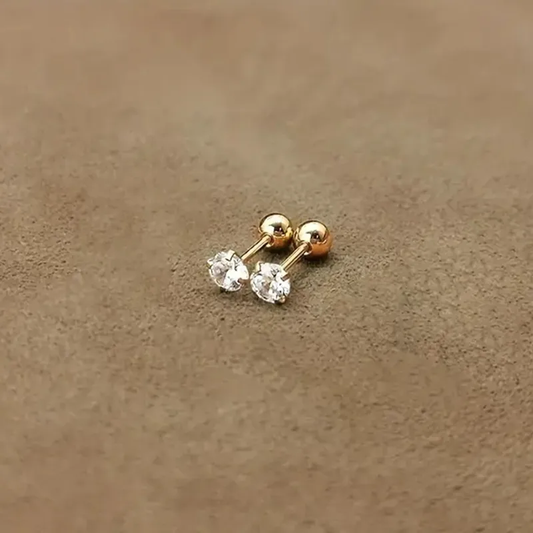 Sleek Inlay Lone Sparkle Gold Plated Stud Earring