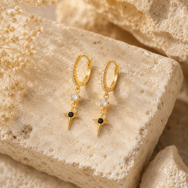 Midnight Bloom, Victorian Style Gold Plated Hoop Earring