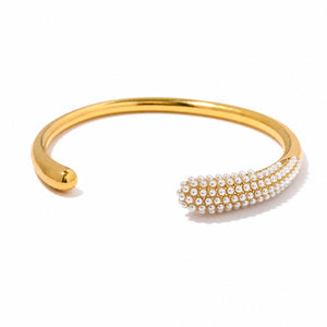 Dewdrop Grace Line Gold Plated Cuff Bracelet