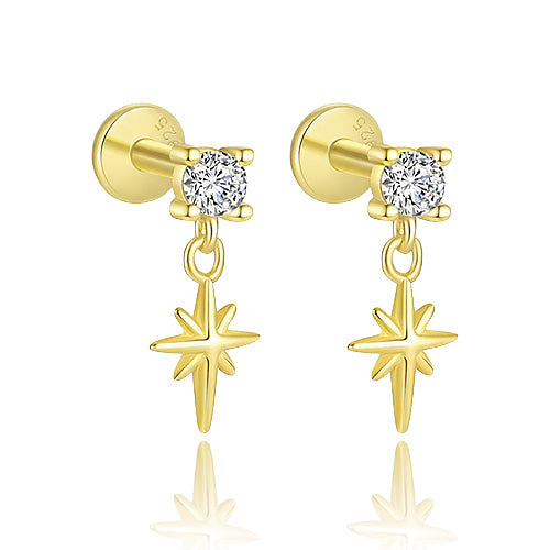 Star Drop Silver Flat Back Stud Earring