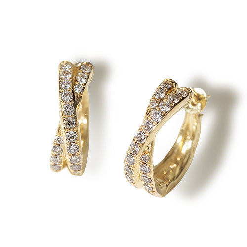 Gold Plated Twin Band Sparkling Silver Hoop Earring