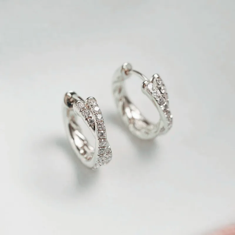 Twin Band Sparkling Silver Hoop Earring