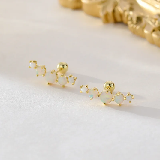 Glittery Arc Opal Golden Wave Silver Ball Stud Earring