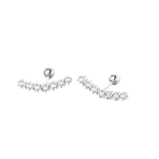 Glittery Arc Icy Silver Ball Stud Earring