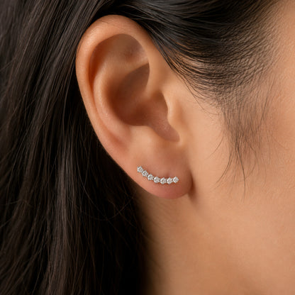 Glittery Arc Icy Silver Ball Stud Earring